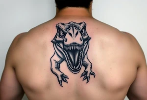 Dilophosaurus staring at you showing teeth tattoo idea