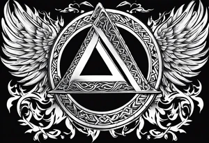 Valhalla shield valknut sword axe flames cloud tattoo idea