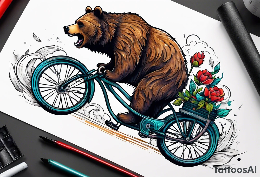 bear riding a bicycle tattoo idea