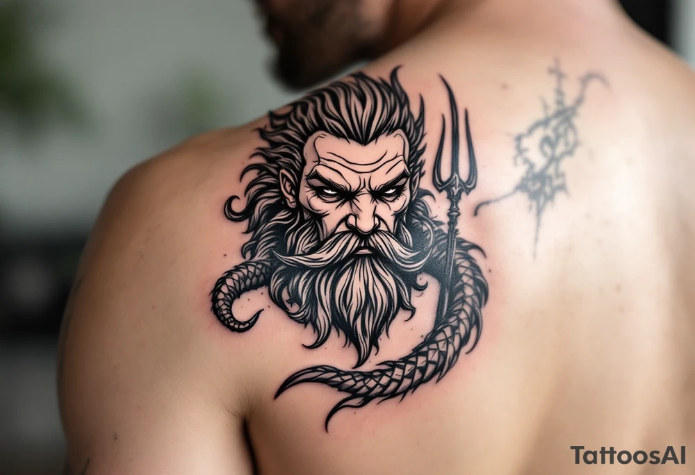 sexy poseidon, with trident tattoo idea
