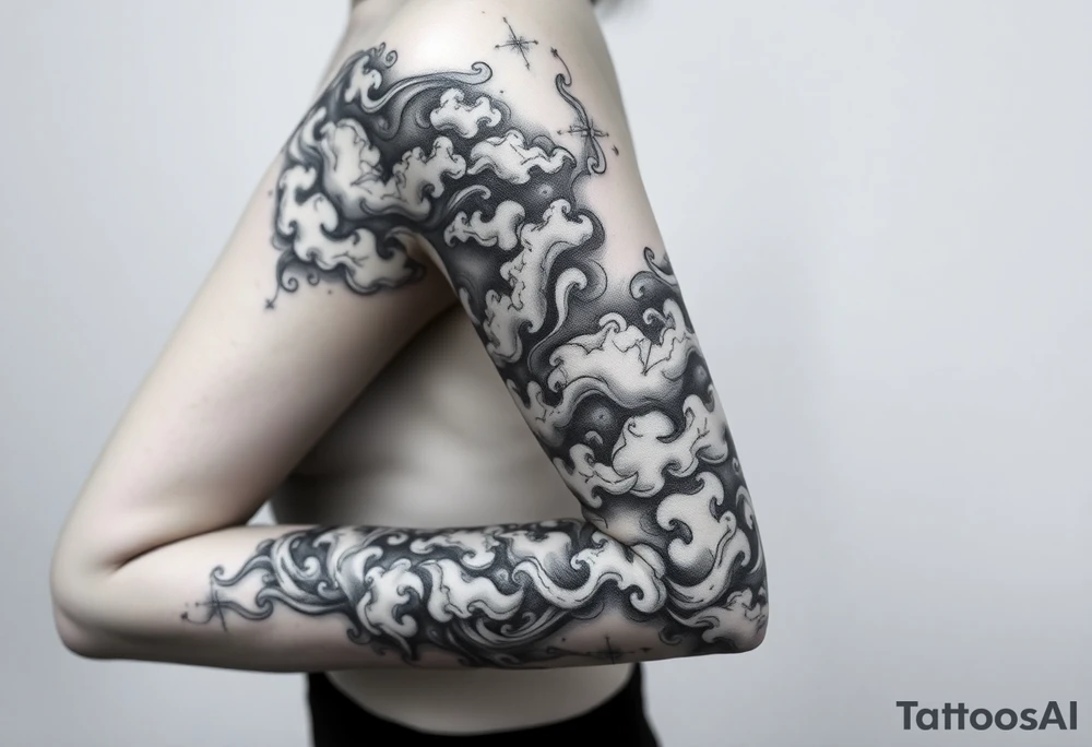 Celestial swirling tumultuous intergalactic space clouds flowing like wispy smoke tattoo idea