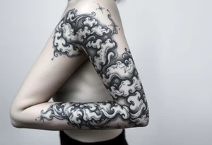 Celestial swirling tumultuous intergalactic space clouds flowing like wispy smoke tattoo idea