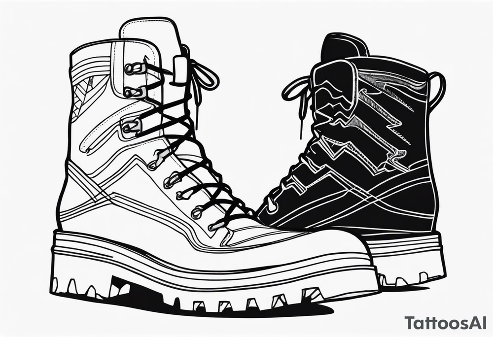 Hiking boots with mountains tattoo idea