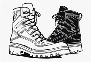 Hiking boots with mountains tattoo idea