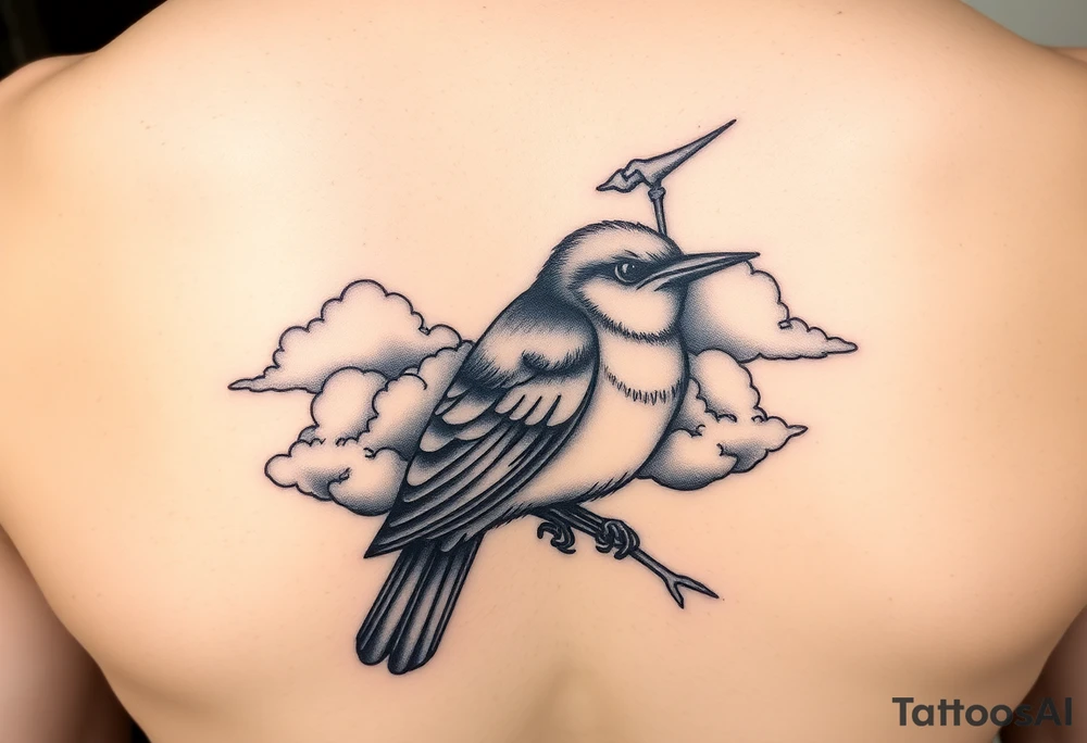 Kentucky bluebird with realistic clouds tattoo idea