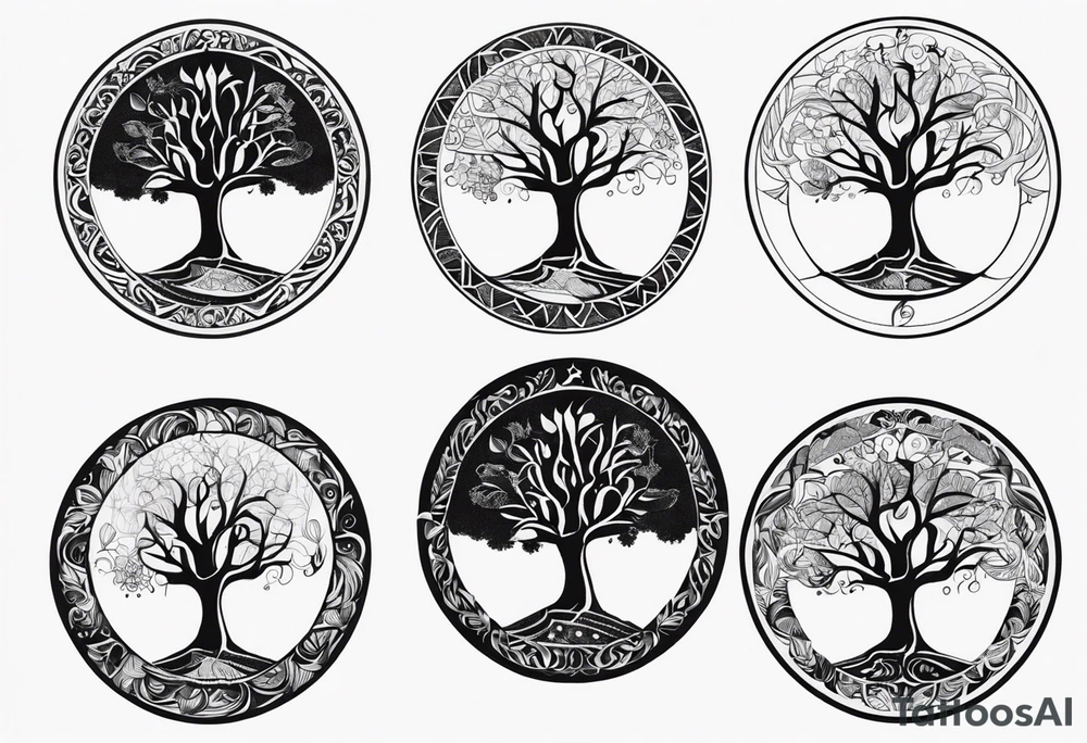 Circular tree of life with the letter D shown 3 times tattoo idea