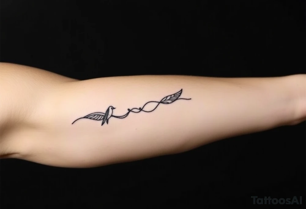 A minimalist and symbolic tattoo representing self-discovery, freedom, and acceptance. Incorporate flowing silhouettes, abstract lines, or interconnected shapes that evoke a sense of unity, growth, and emotional strength. Keep the design elegant, modern, and deeply meaningful. tattoo idea