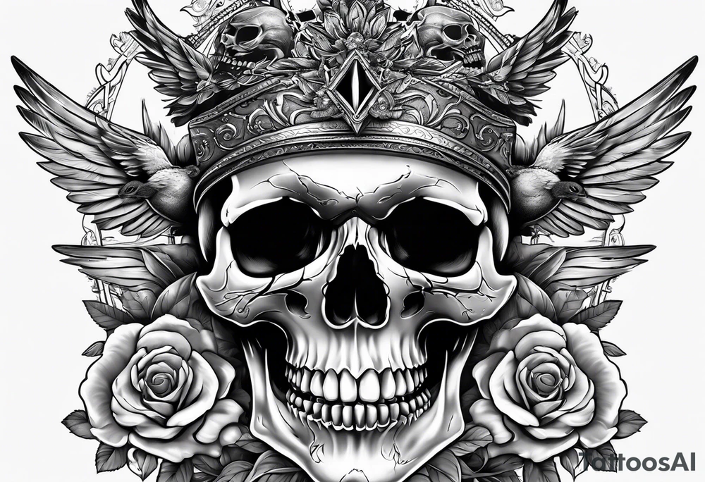 skull with sparrows tattoo idea