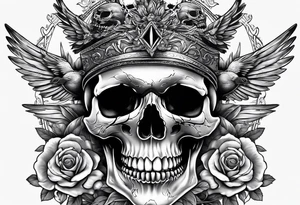 skull with sparrows tattoo idea