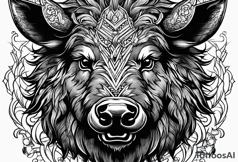 angry boar front tattoo idea