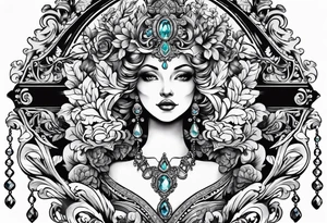 baroque vector on my neck going down & across my shoulders with a gem in the middle of my neck tattoo idea