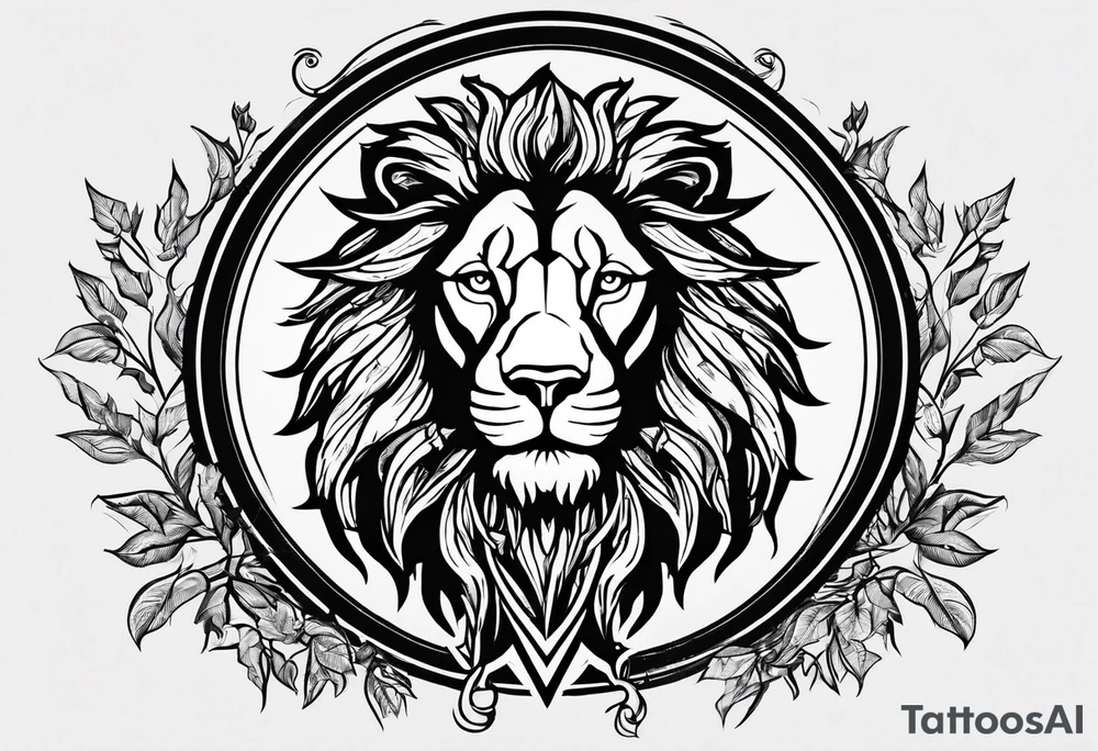 The lion of Judah, which is Jesus Christ, is tied and intertwined within a maple tree, and a cross as well tattoo idea