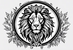 The lion of Judah, which is Jesus Christ, is tied and intertwined within a maple tree, and a cross as well tattoo idea