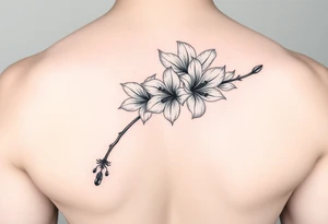 jacaranda flowers from a long branch with lace drop embellishment feminine tattoo idea