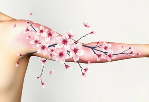 delicate cherry blossoms swirling in spring breeze with petals tattoo idea
