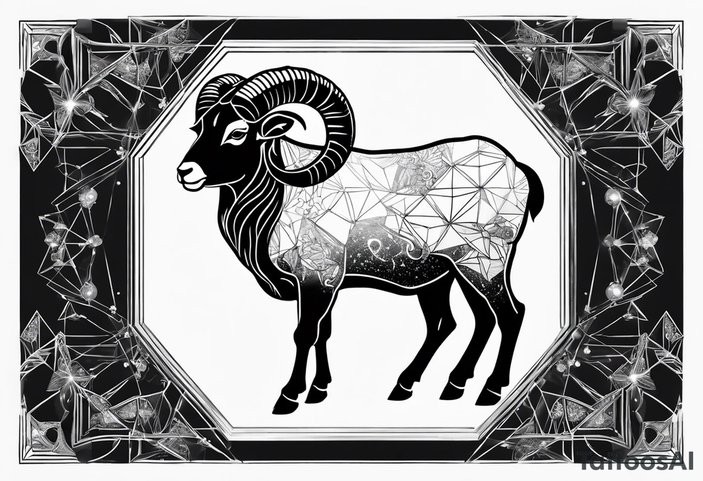 Aries geometric ram with constellation tattoo idea