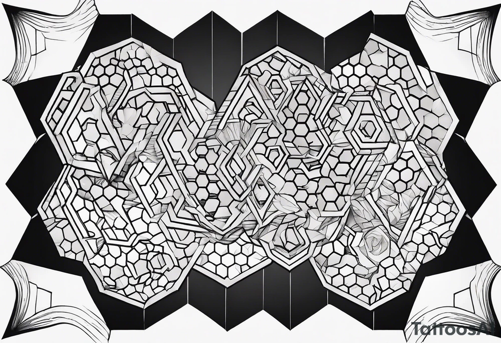 heart made of hexagons with black borders tattoo idea