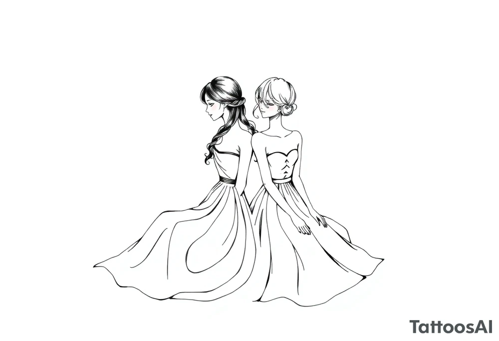 Two girls with dress sitting next tattoo idea