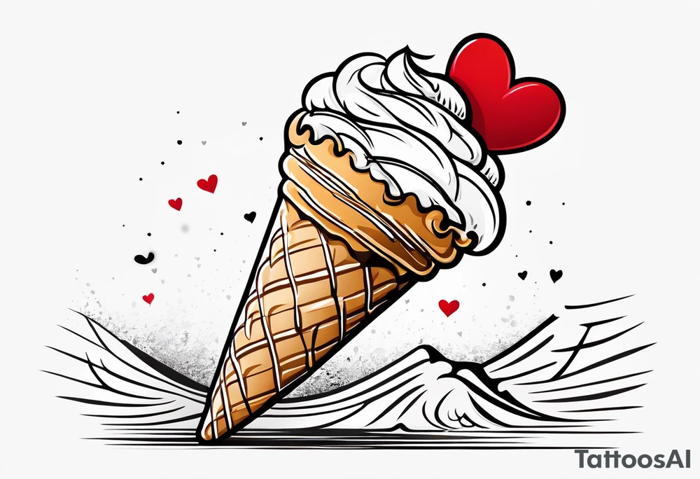 ice cream cone with one red heart tattoo idea