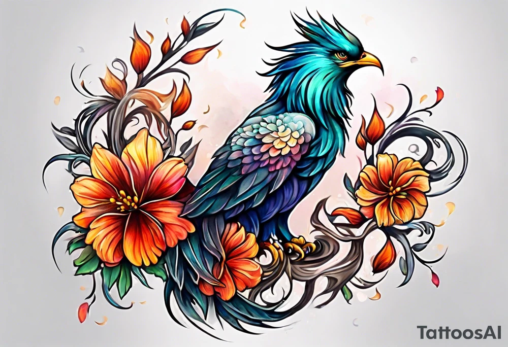 Phoenix flower tattoo idea