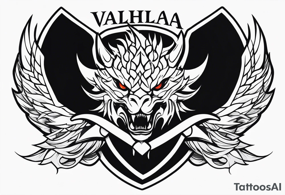 Valhalla sword shield smalldragon head tattoo idea