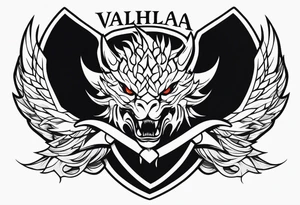 Valhalla sword shield smalldragon head tattoo idea