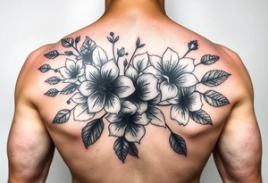 Realistic flowers and leaves with embellishments tattoo idea