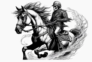 Skeleton riding flaming horse tattoo idea