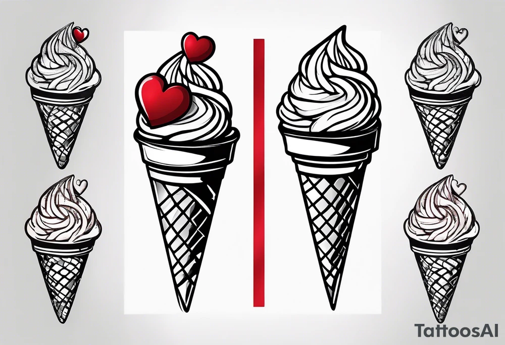 mint chocolate chip ice cream cone with small red heart on it somewhere. tattoo idea