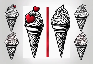 mint chocolate chip ice cream cone with small red heart on it somewhere. tattoo idea