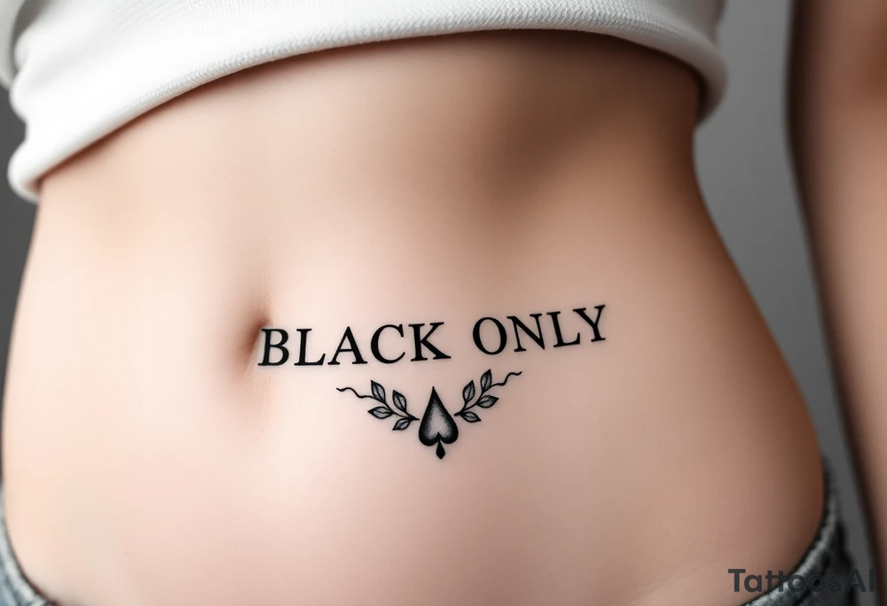 text reading "BLACK ONLY" across a womb tattoo decorated with spades tattoo idea