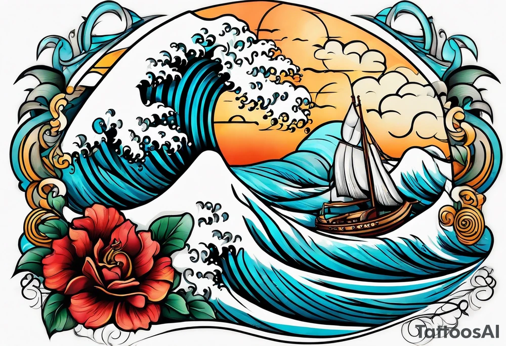 waves with "come what may" written underneath in cursive for forearm tattoo idea