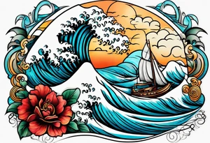 waves with "come what may" written underneath in cursive for forearm tattoo idea