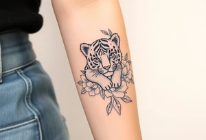 Floral tattoo with baby tiger in the flowers 🌺 tattoo idea