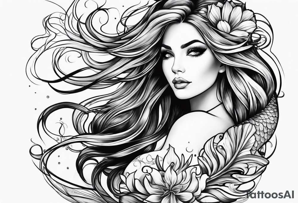 Flowing mermaid hair tattoo idea