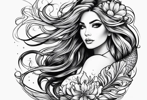 Flowing mermaid hair tattoo idea