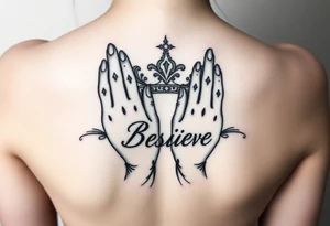 Prayer hands, trust, believe, crown tattoo idea
