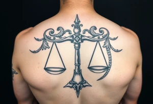 scales weighing time but make it ethreal and spanish tattoo idea