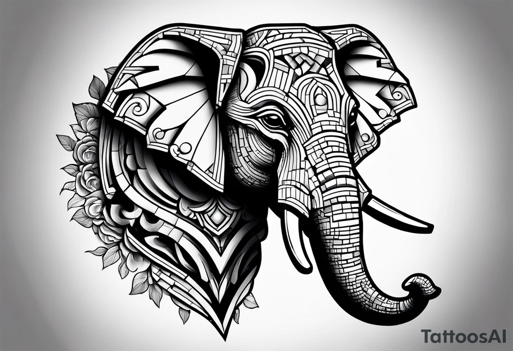Elephant head made of lego blocks tattoo idea
