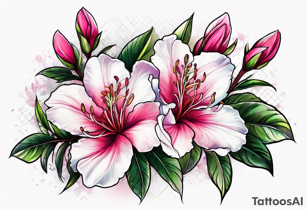 2 azalea flowers with branch tattoo idea
