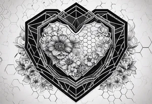 hexagon chest heart  surrounded by hexagons tattoo idea