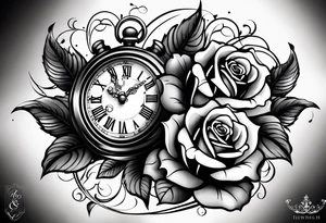 Cross anchor clock and Rose all Nice and flowing on the top part of my arm to make a half sleeve tattoo idea