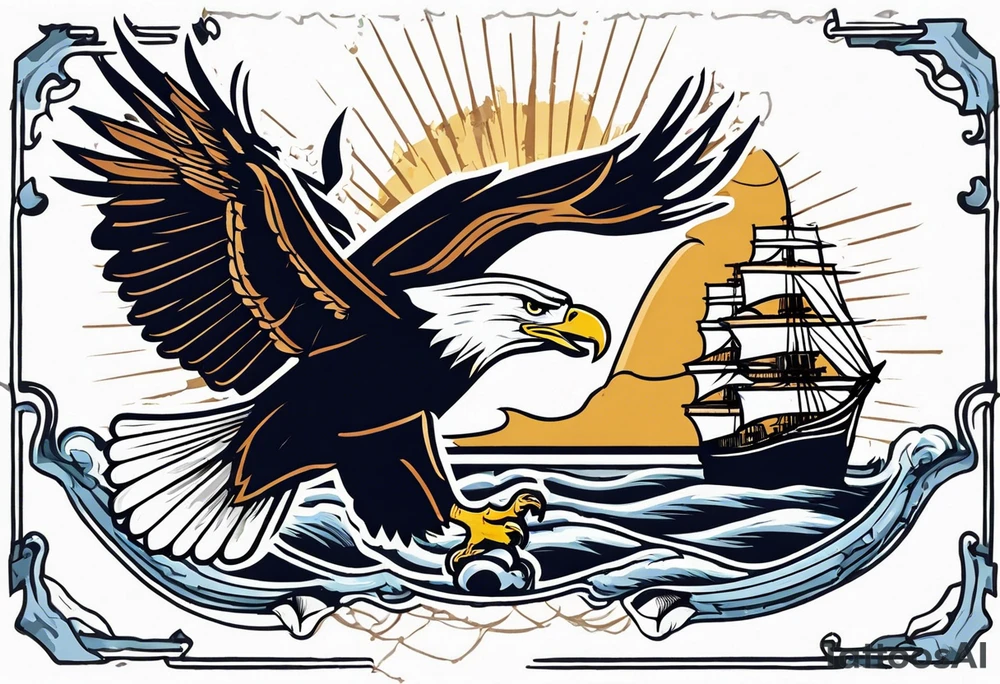 eagle flying in front of ship of the line tattoo idea