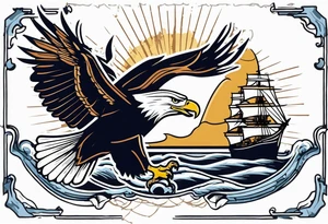 eagle flying in front of ship of the line tattoo idea