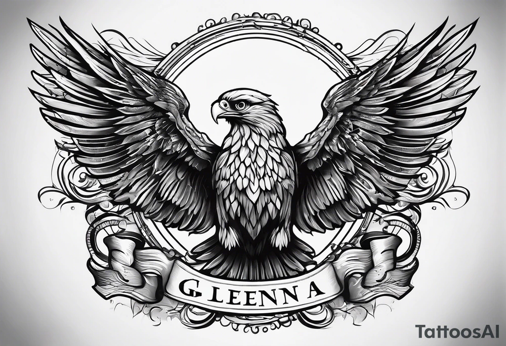 Simple tattoo with the word Glenn on a banner and wings tattoo idea