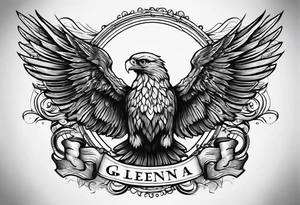 Simple tattoo with the word Glenn on a banner and wings tattoo idea