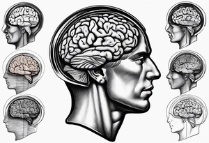 Human anatomical brain in sagittal section inside hourglass for man tattoo idea