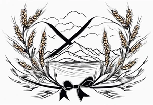 Oak tree leaves with wheat stalks wrapped in a ribbon tattoo idea