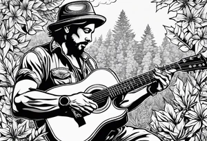 smoking weed, book, playing guitar tattoo idea