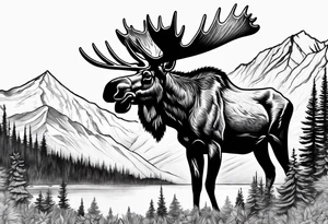 moose with mountain in the background tattoo idea